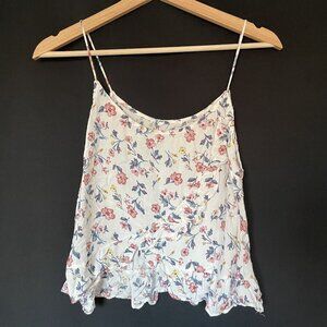 Vintage Floral Sleeveless Ruffled Hem Top white cropped top casual summery